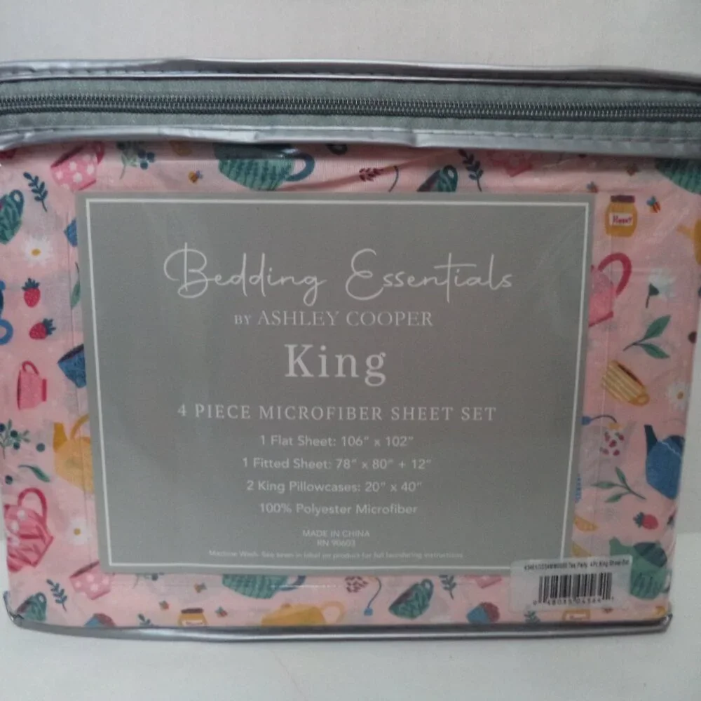 Ashley Copper Tea Party Cup pink 4 piece Micro Fiber King sheet set NEW NWT